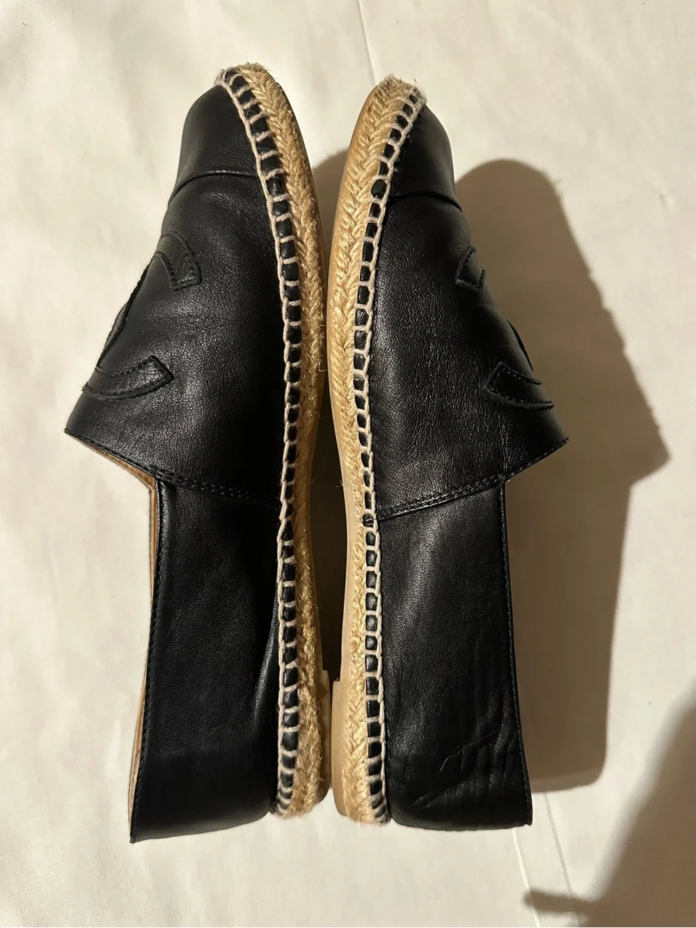 Authentic CHANEL Black Leather Espadrille Slip-Ons with CC Logo Size 38